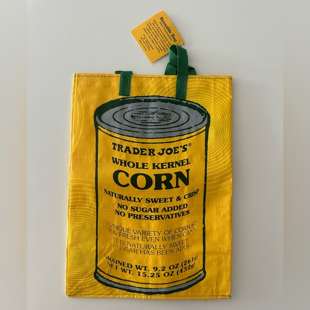 Rare Trader Joe’s Can Of Corn Shopping Bag Whole Kernel Corn New NWT Grocery Bag
